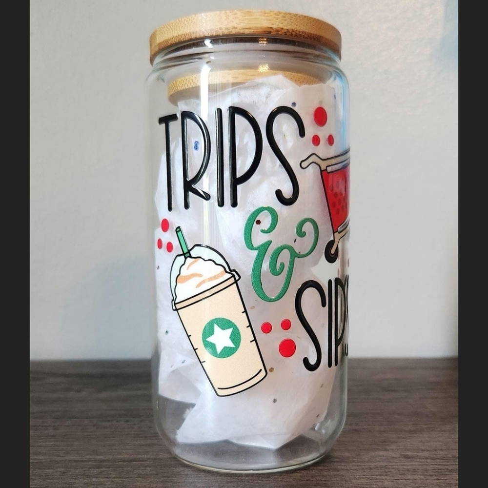 16oz glass cup with lid and straw